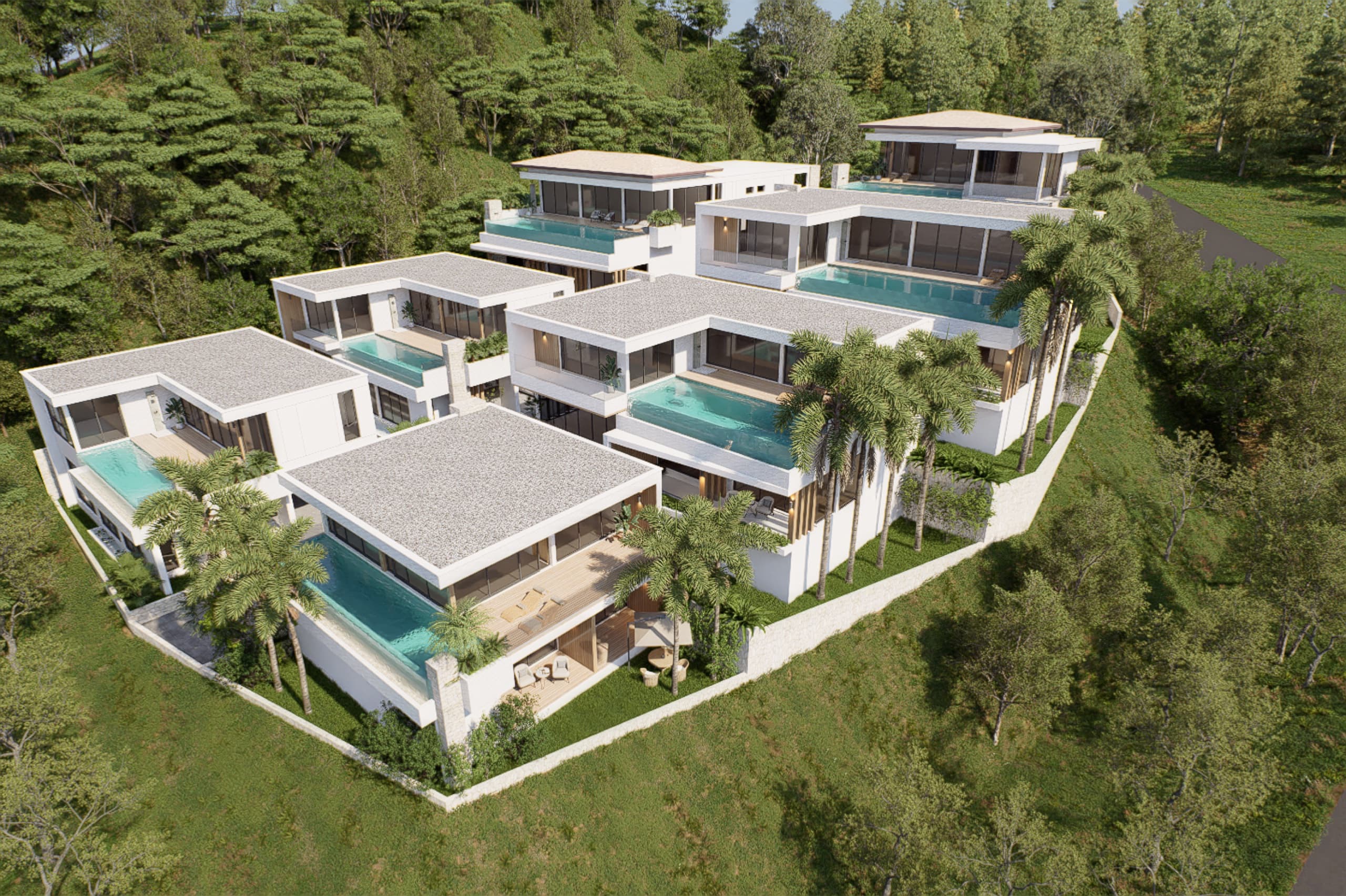 Aerial view of the Amigo's Villa estate on the Kamala headland