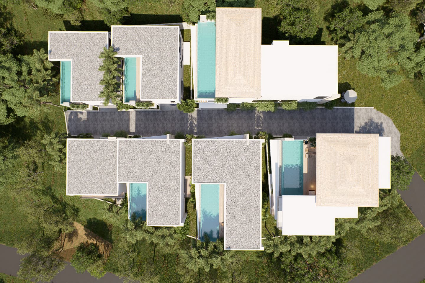 Top-down site plan of the seven Amigo's Villa residences