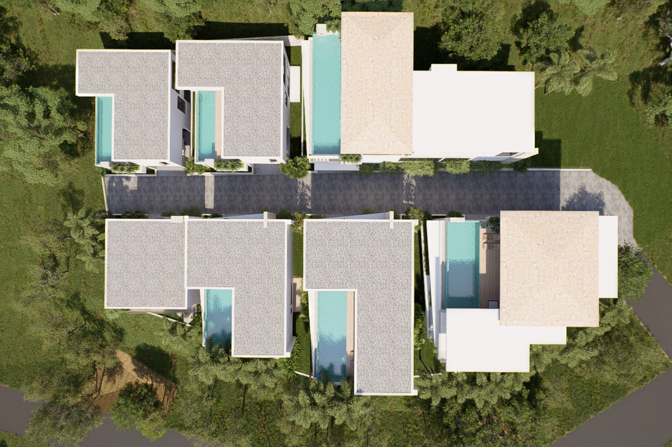Top-down site plan of the seven Amigo's Villa residences